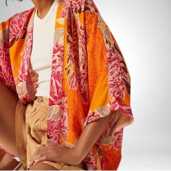 Anthropologie Bl^nk London Mixed Floral Kimono Jacket in Pink Combo | One Size - Picture 3 of 7